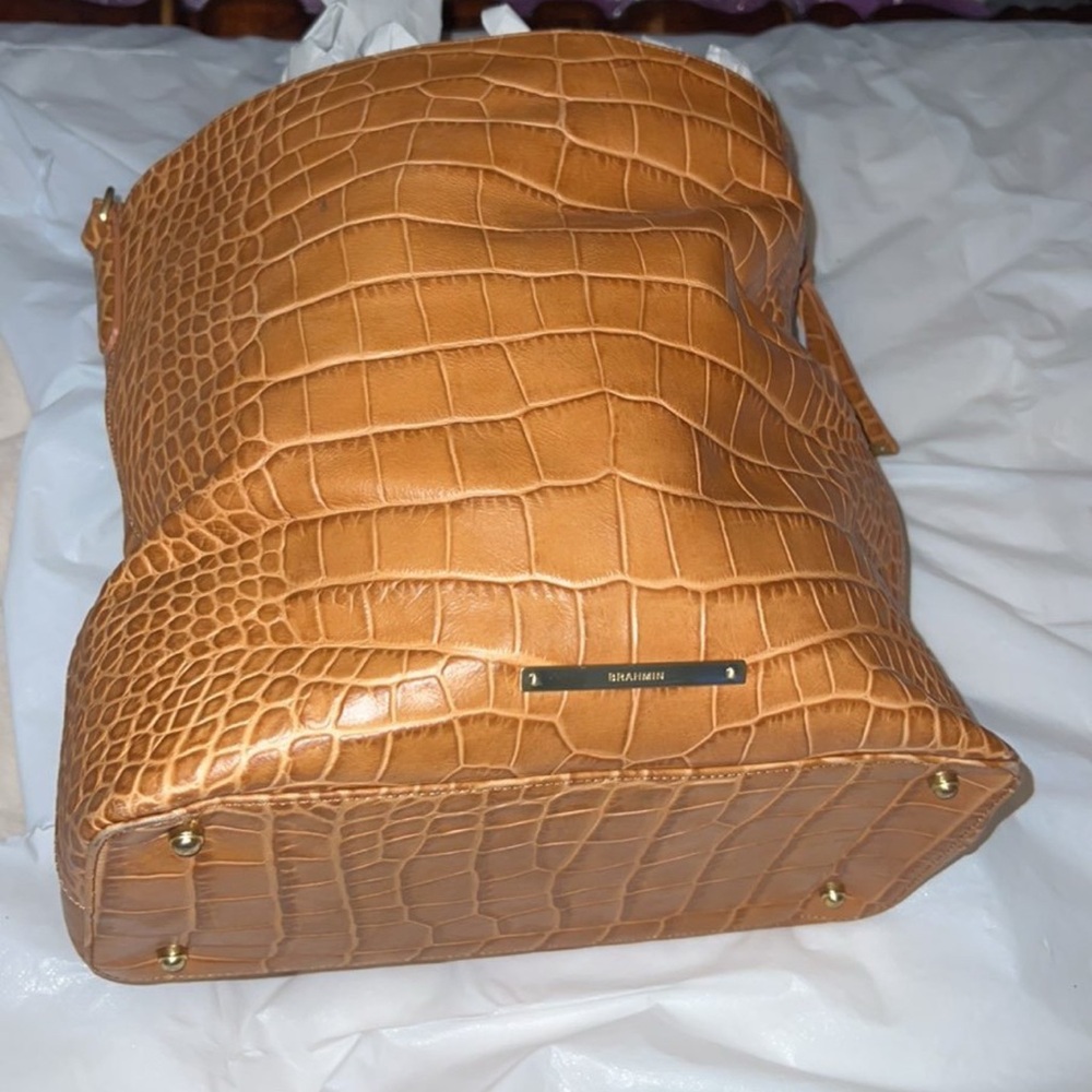 Croc-Embossed Tan Handbag